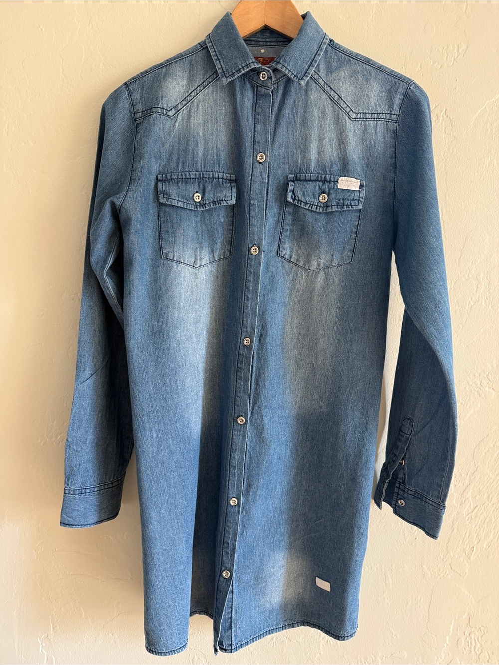 7 For All Mankind Light Blue Denim Button-Down Mini Dress - Picture 1 of 14